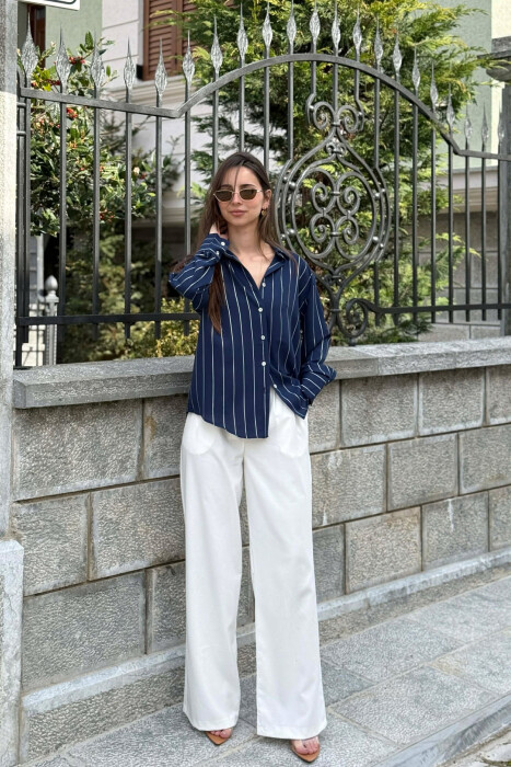 LINES DESIGN WOMAN SHIRT BLUE/BLU - KLAUDIO FASHION