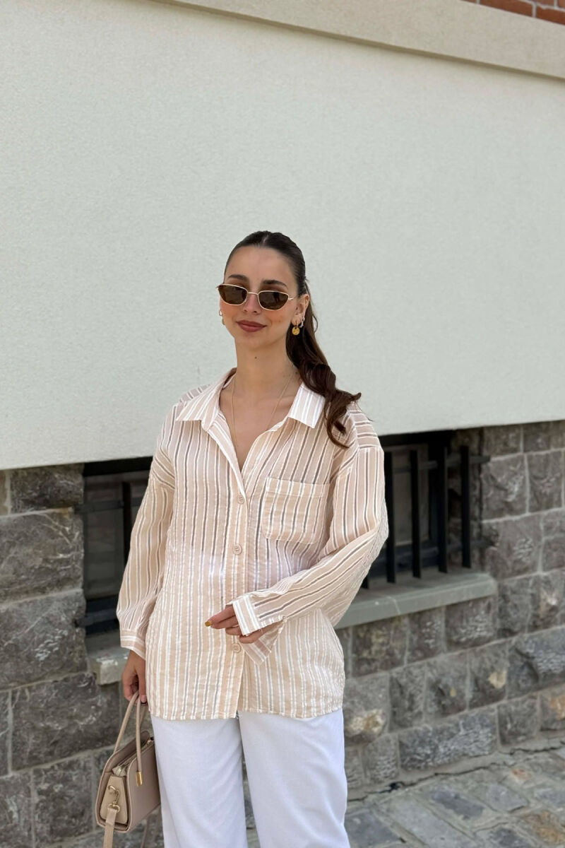 LINES DESIGN WOMAN SHIRT CREAM/KREM - 1