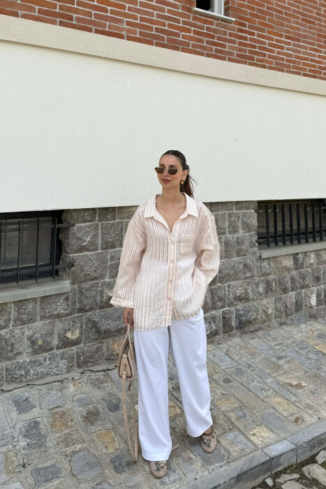 LINES DESIGN WOMAN SHIRT CREAM/KREM - 3