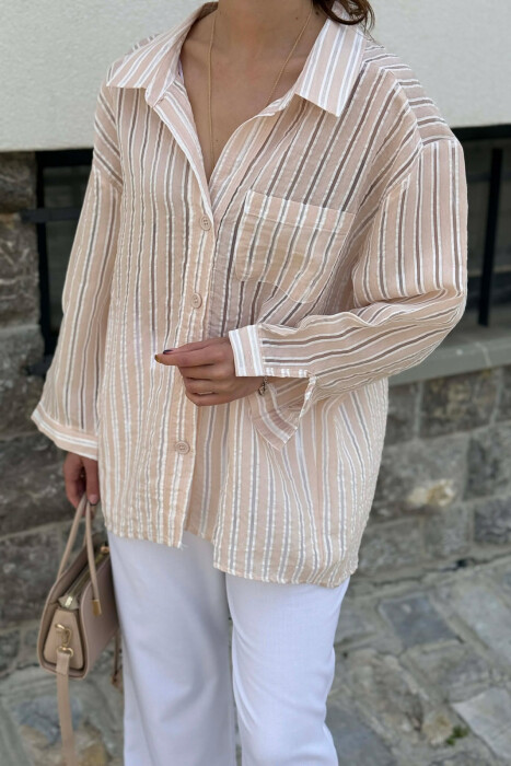 LINES DESIGN WOMAN SHIRT CREAM/KREM - 4