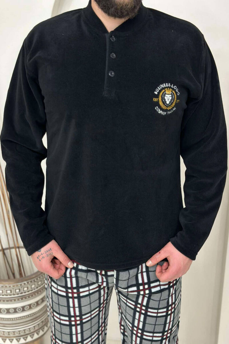 LION LOGO BUTTONED NECK MEN PYJAMAS BLACK/ E ZEZE - 3