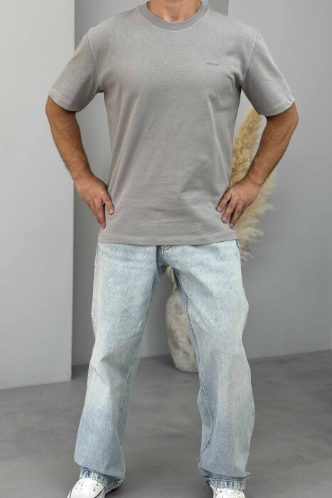 LITTLE WRITTING ROUND NECK MEN T-SHIRT GREY/GRI - KLAUDIO FASHION