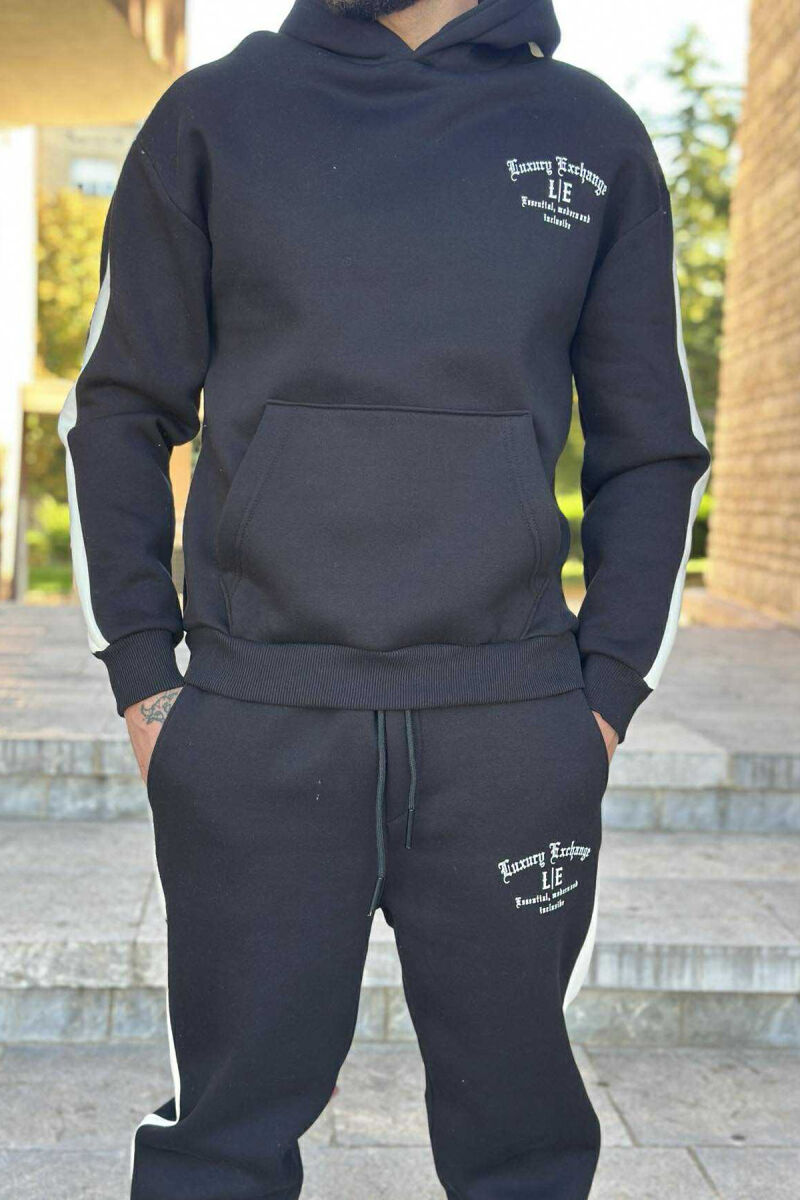 LITTLE WRITTINGS HOODIE+JOGGERS FLUFFY MEN SET BLACK/ E ZEZE - 2