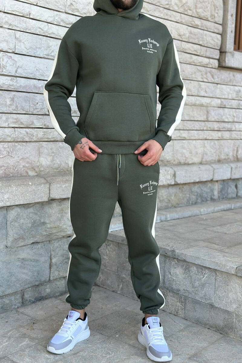 LITTLE WRITTINGS HOODIE+JOGGERS FLUFFY MEN SET DARK GREEN/JEE - 1