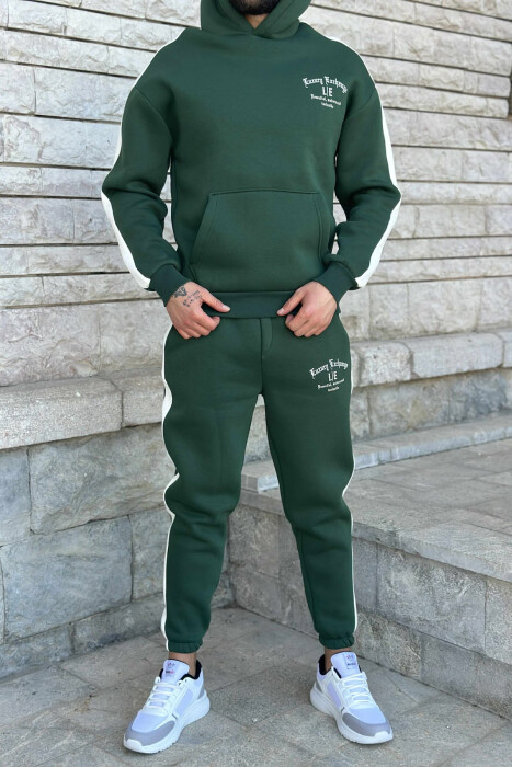 KOSTUM ME PUSH HOODIE +TUTA ME SHKRIME TË VOGLA PËR MESHKUJ NË NGJYRË JESHILE 