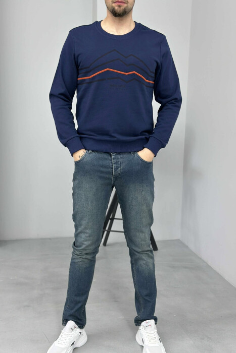 LITTLE WRITTINGS SIMPLE DESIGN MEN SWEATSHIRT DARK BLUE/BEE - 1