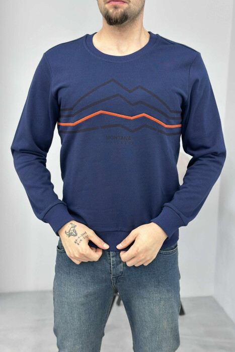 LITTLE WRITTINGS SIMPLE DESIGN MEN SWEATSHIRT DARK BLUE/BEE - 5