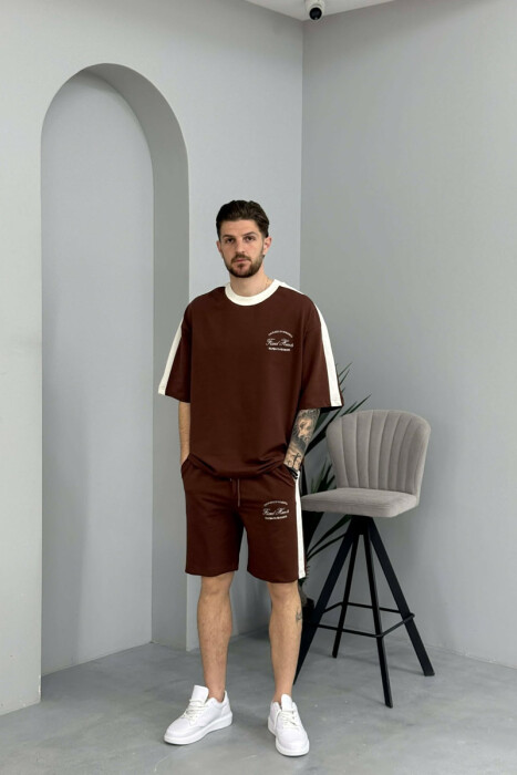 LITTLE WRITTINGS T-SHIRT + SHORTS MEN SET BROWN/KAFE - 