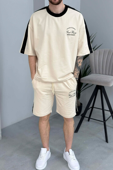 LITTLE WRITTINGS T-SHIRT + SHORTS MEN SET CREAM/KREM - 3