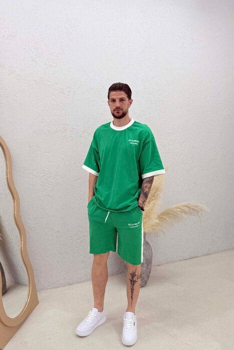 SET T-SHIRT ME SHKRIME + TUTA TE SHKURTRA PER MESHKUJ NE NGJYRE GRI TE ZBARDHUR - KLAUDIO FASHION