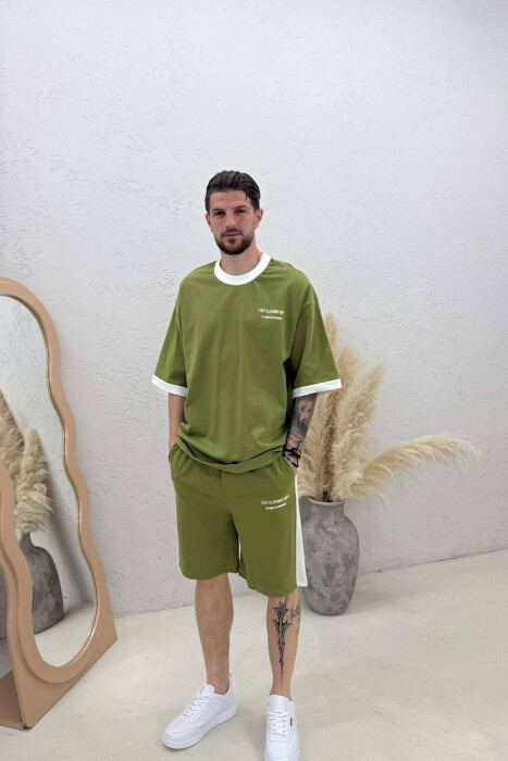 SET T-SHIRT ME SHKRIME + TUTA TE SHKURTRA PER MESHKUJ NE NGJYRE ULLI - KLAUDIO FASHION