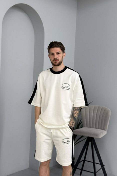 LITTLE WRITTINGS T-SHIRT + SHORTS MEN SET WHITE-E BARDHE - 2