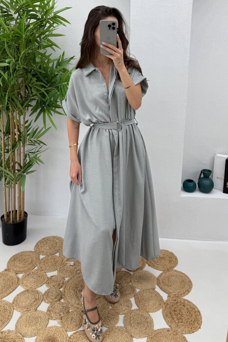 LONG BUTTON ONE COLOR WOMEN DRESS LIGHT GREY/GZ 