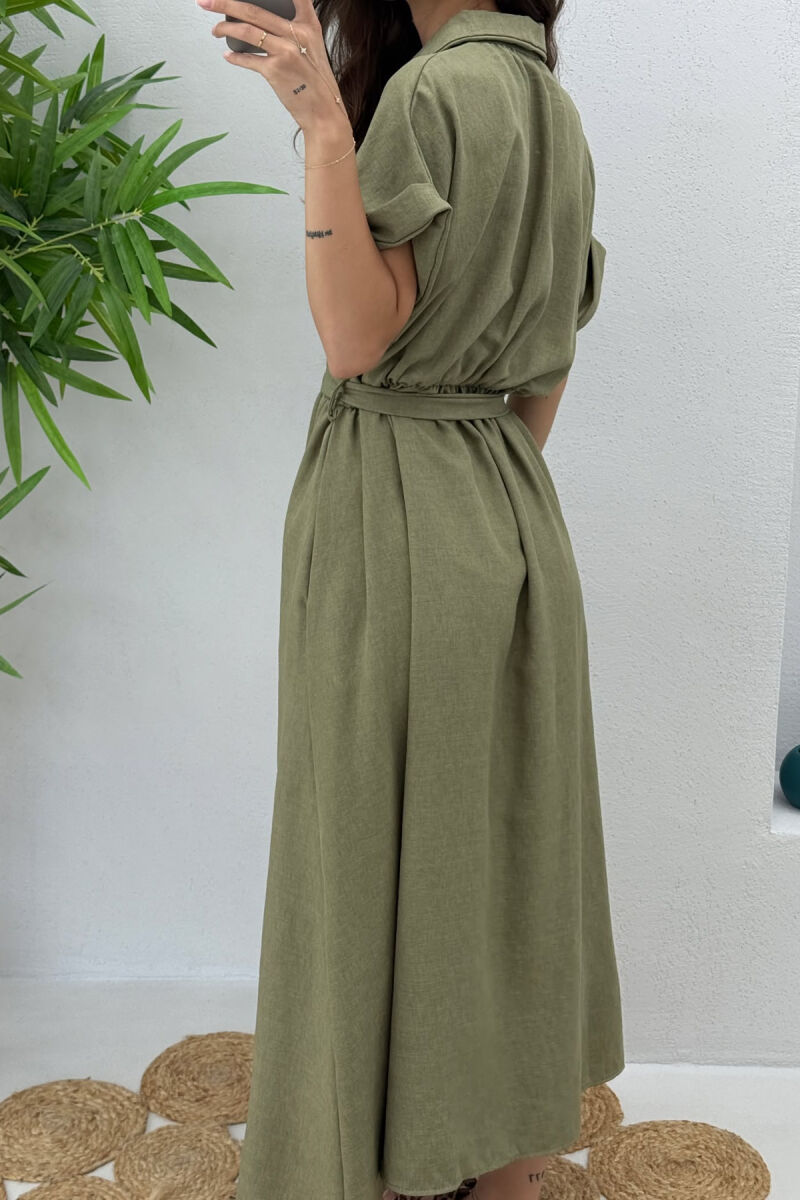 LONG BUTTON ONE COLOR WOMEN DRESS OLIVE/ULLI - 5