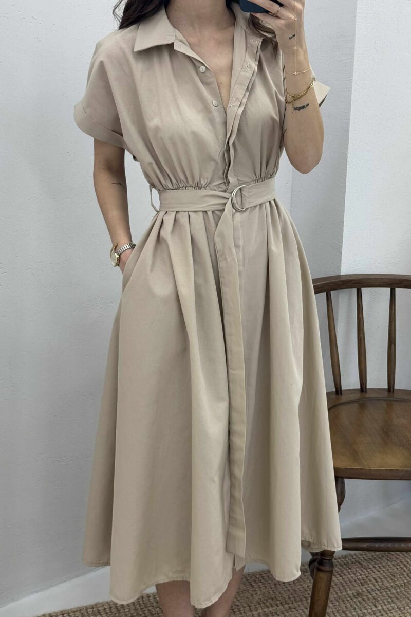 LONG BUTTON SIMPLE WOMEN DRESS BEIGE/BEZHE - 3