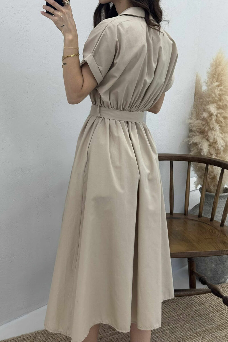 LONG BUTTON SIMPLE WOMEN DRESS BEIGE/BEZHE - 4