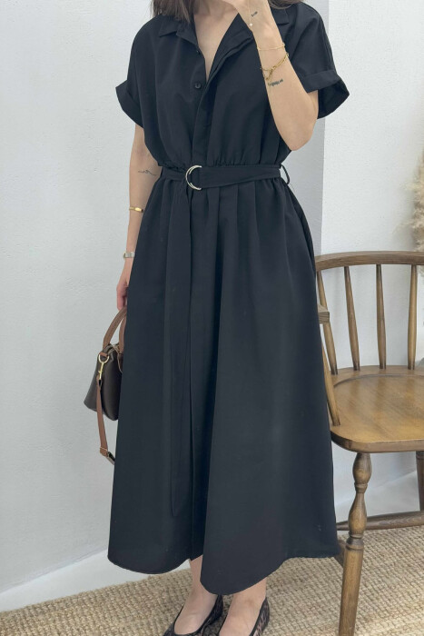 LONG BUTTON SIMPLE WOMEN DRESS BLACK/ E ZEZE - 2
