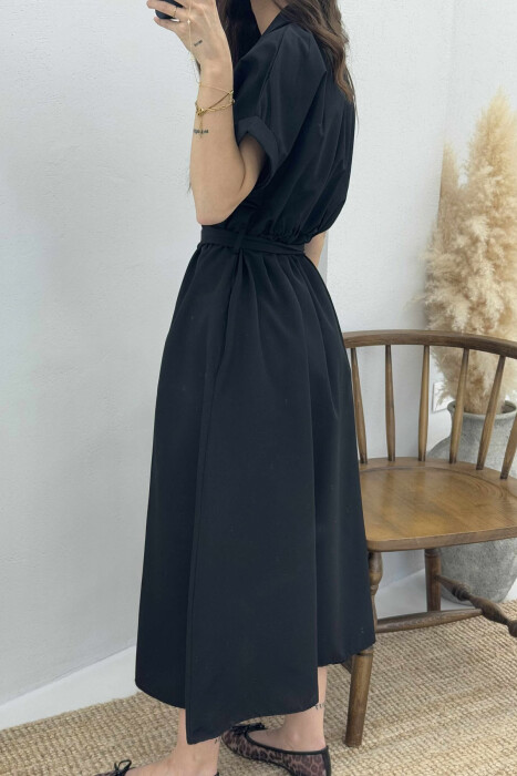 LONG BUTTON SIMPLE WOMEN DRESS BLACK/ E ZEZE - 3