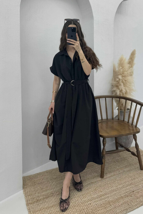 LONG BUTTON SIMPLE WOMEN DRESS BLACK/ E ZEZE - 4