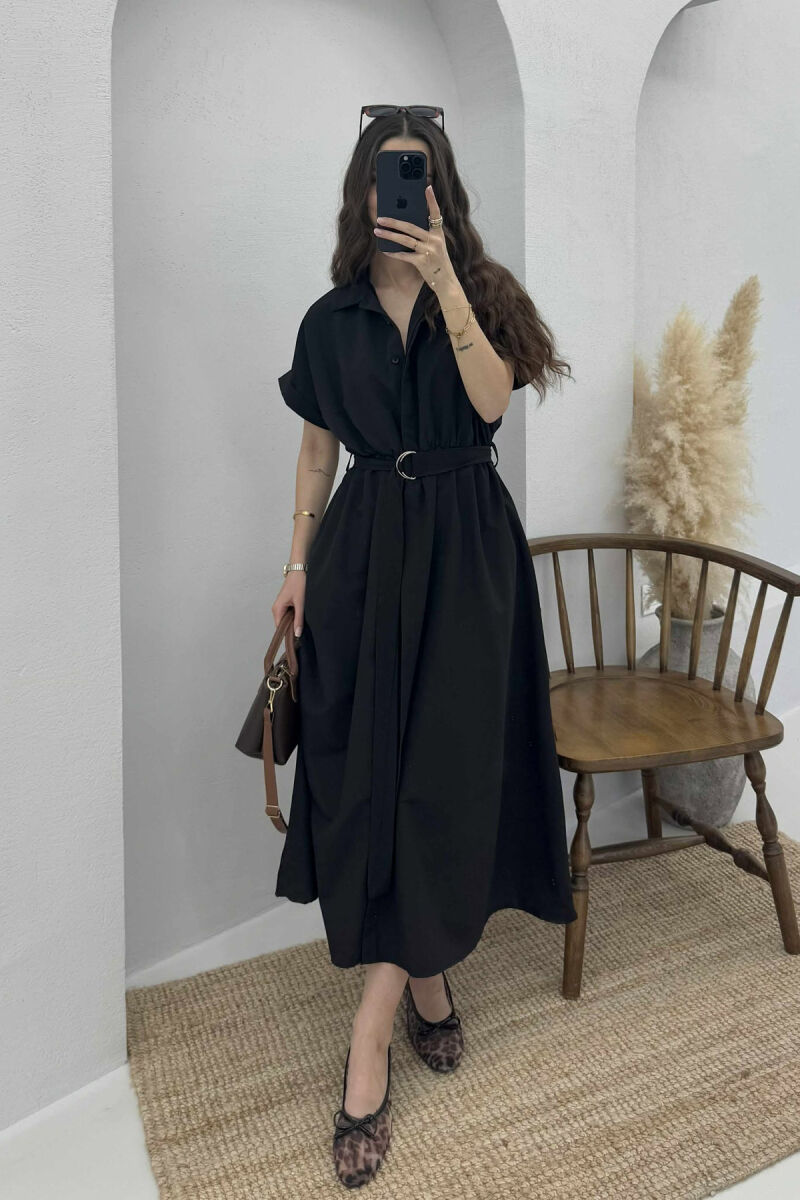 LONG BUTTON SIMPLE WOMEN DRESS BLACK/ E ZEZE - 4