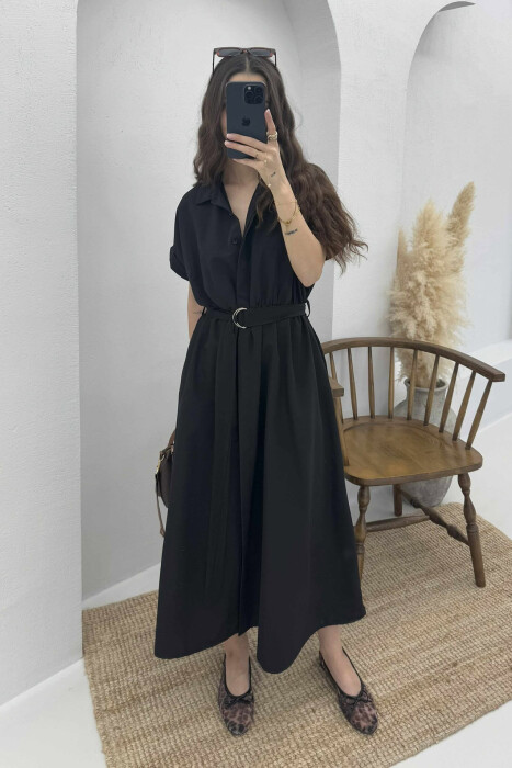 LONG BUTTON SIMPLE WOMEN DRESS BLACK/ E ZEZE 