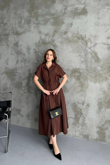 LONG BUTTON SIMPLE WOMEN DRESS BROWN/KAFE - 2