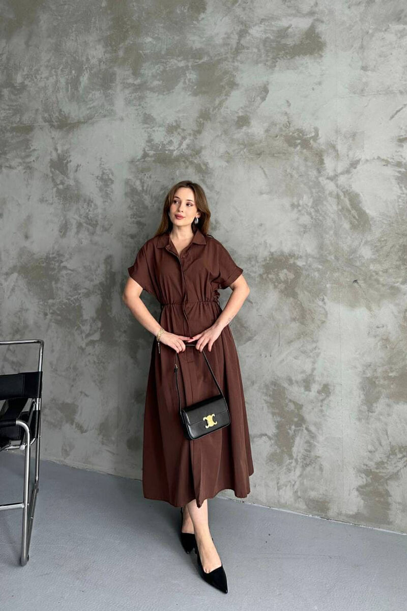 LONG BUTTON SIMPLE WOMEN DRESS BROWN/KAFE - 2