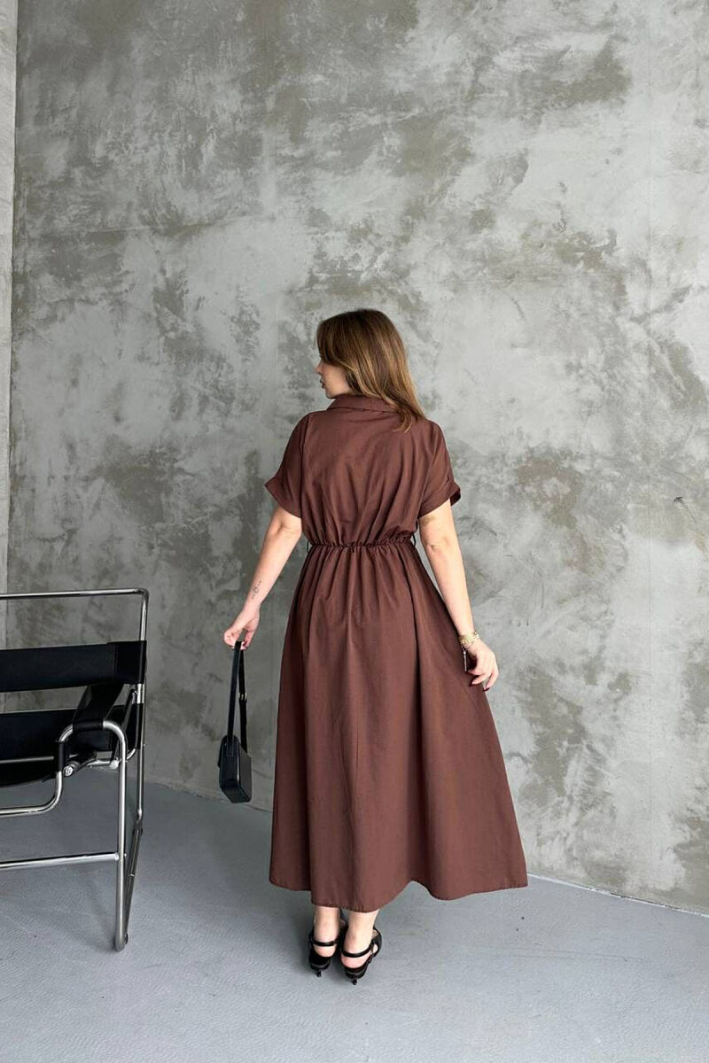 LONG BUTTON SIMPLE WOMEN DRESS BROWN/KAFE - 3