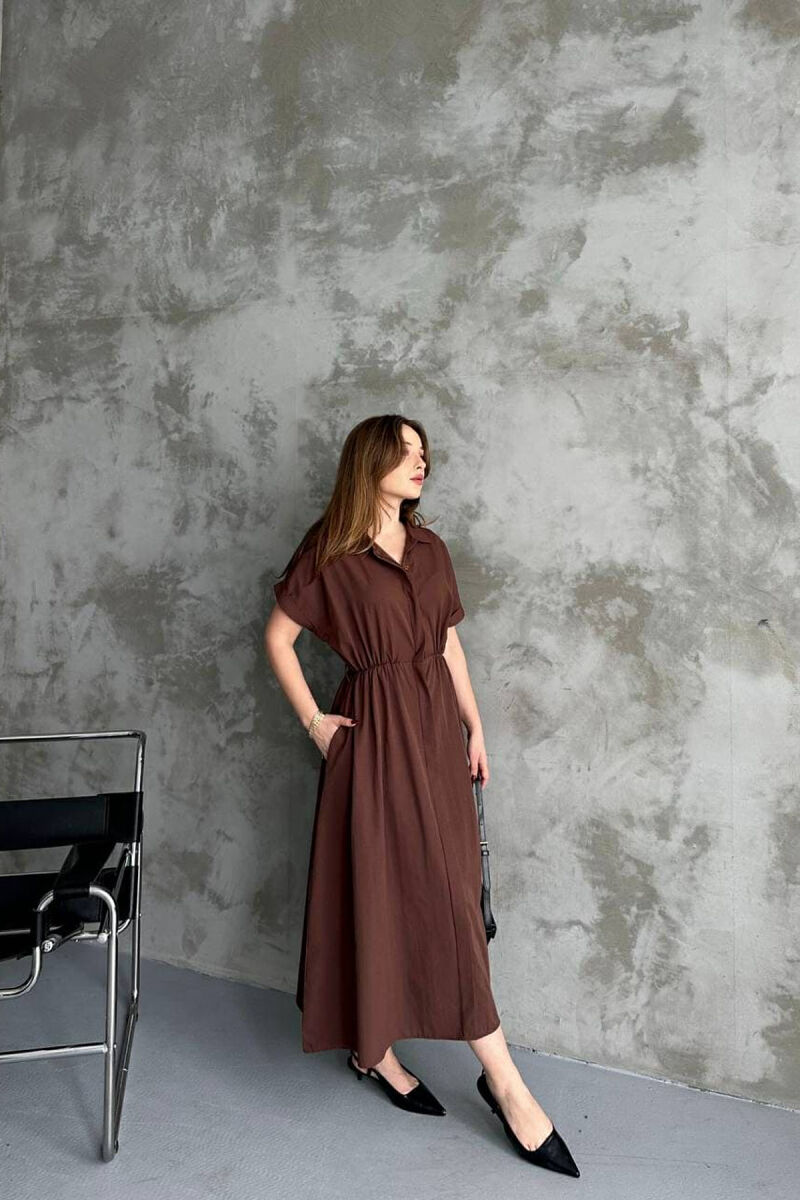 LONG BUTTON SIMPLE WOMEN DRESS BROWN/KAFE - 4