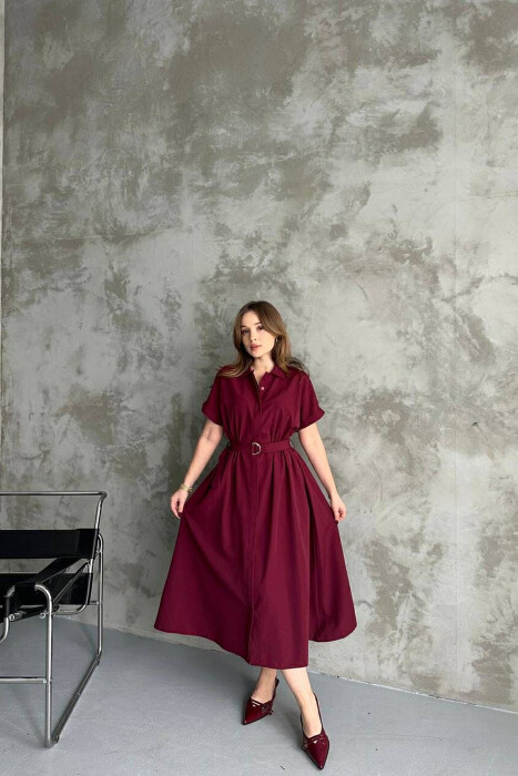 LONG BUTTON SIMPLE WOMEN DRESS BURGUNDY/VISHNJE 