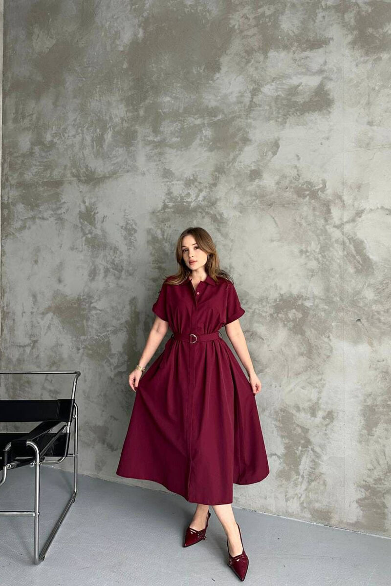 LONG BUTTON SIMPLE WOMEN DRESS BURGUNDY/VISHNJE - 1