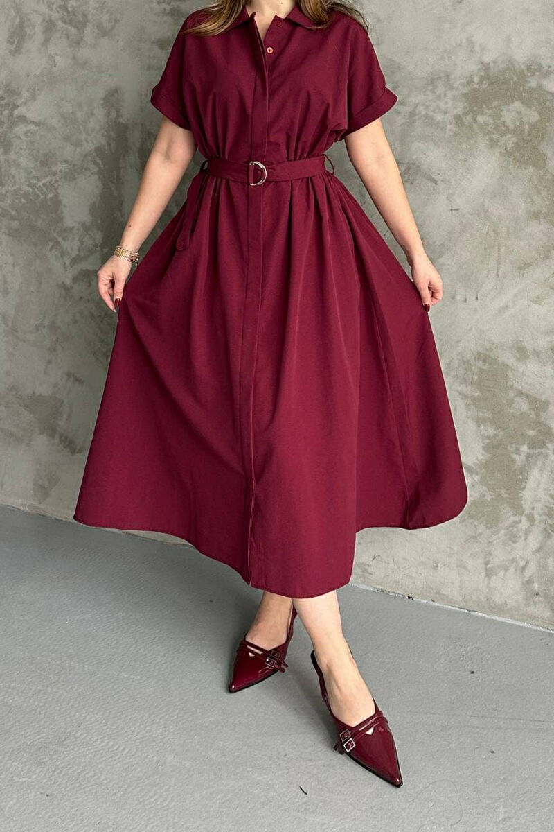 LONG BUTTON SIMPLE WOMEN DRESS BURGUNDY/VISHNJE - 3