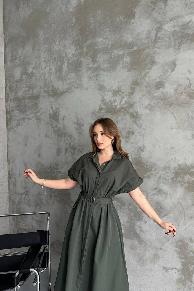 LONG BUTTON SIMPLE WOMEN DRESS DARK GREEN/JEE - 4