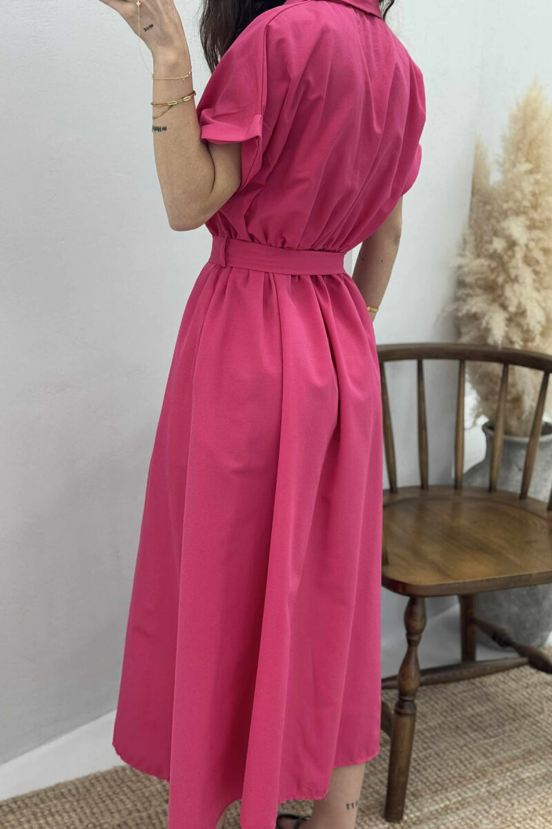 LONG BUTTON SIMPLE WOMEN DRESS DARK PINK /ROZE ERRET - 4