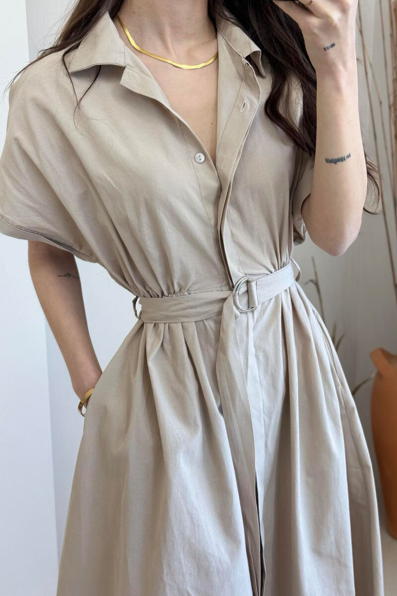 LONG BUTTON SIMPLE WOMEN DRESS KHAKI / KAKI - 4