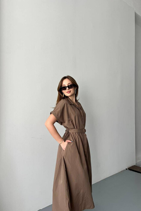 LONG BUTTON SIMPLE WOMEN DRESS LIGHT BROWN/KAZB - 2