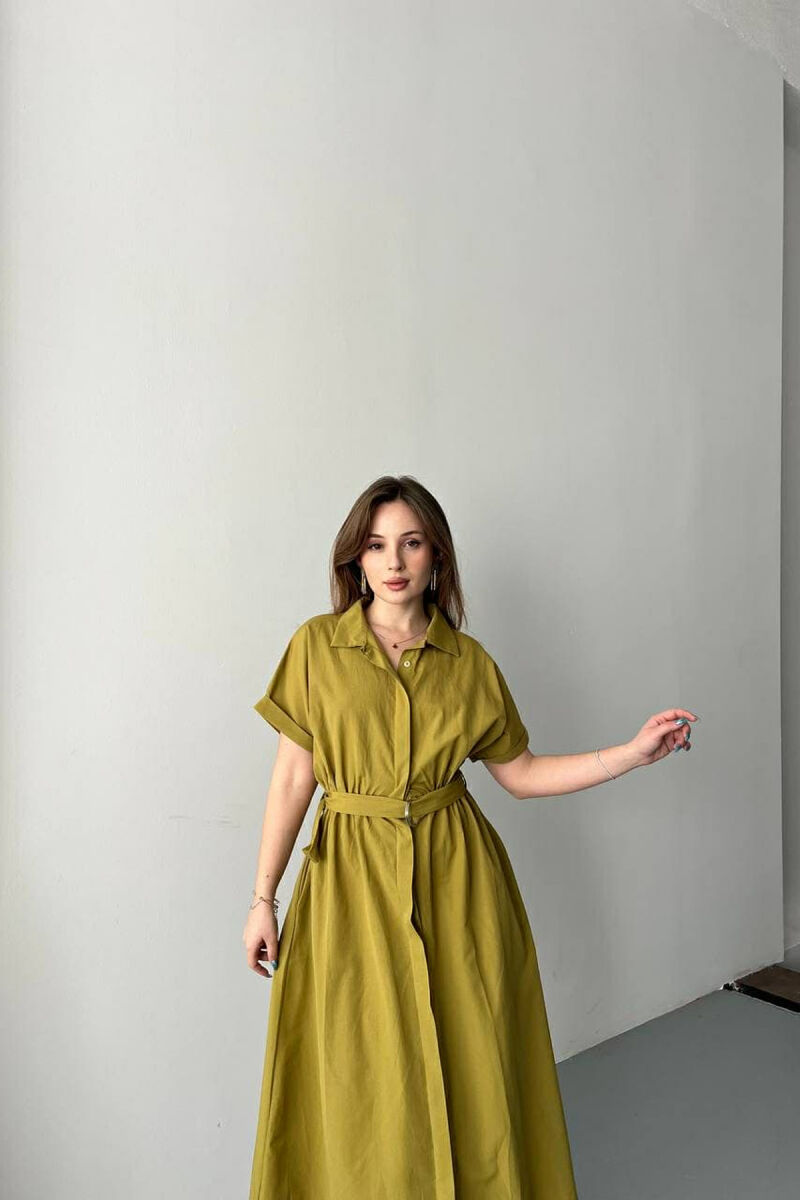 LONG BUTTON SIMPLE WOMEN DRESS LIGHT GREEN/JEZB - 2