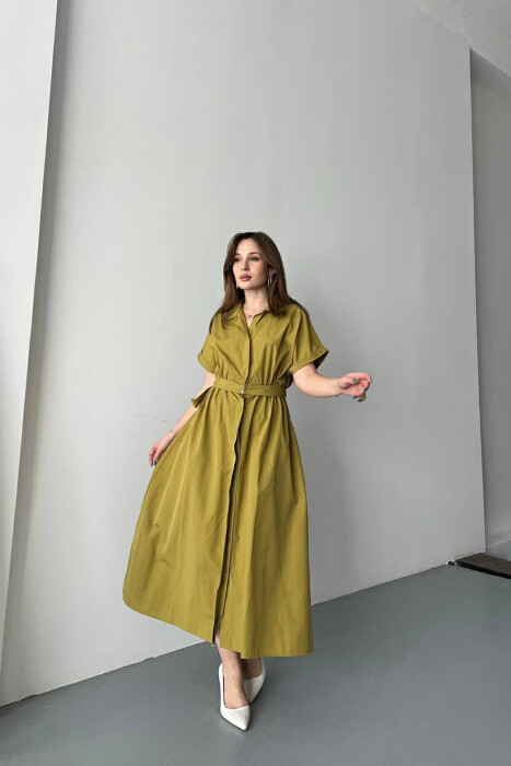 LONG BUTTON SIMPLE WOMEN DRESS LIGHT GREEN/JEZB - 3