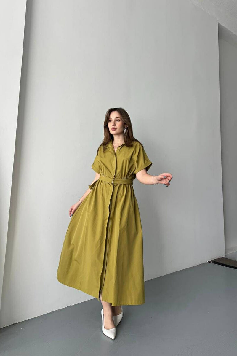 LONG BUTTON SIMPLE WOMEN DRESS LIGHT GREEN/JEZB - 3