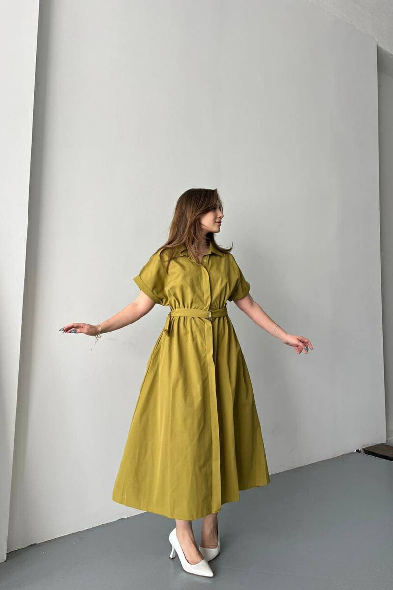 LONG BUTTON SIMPLE WOMEN DRESS LIGHT GREEN/JEZB - 4
