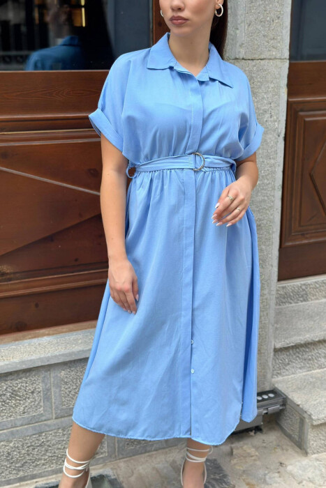 LONG BUTTON SIMPLE WOMEN DRESS LIGHTBLUE/BZ - 3