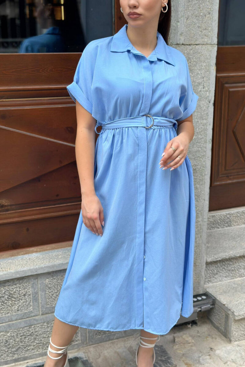 LONG BUTTON SIMPLE WOMEN DRESS LIGHTBLUE/BZ - 3