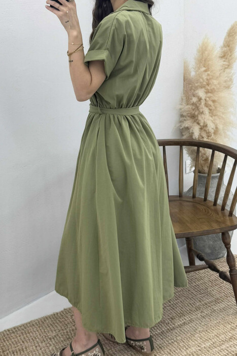 LONG BUTTON SIMPLE WOMEN DRESS OLIVE/ULLI - 4