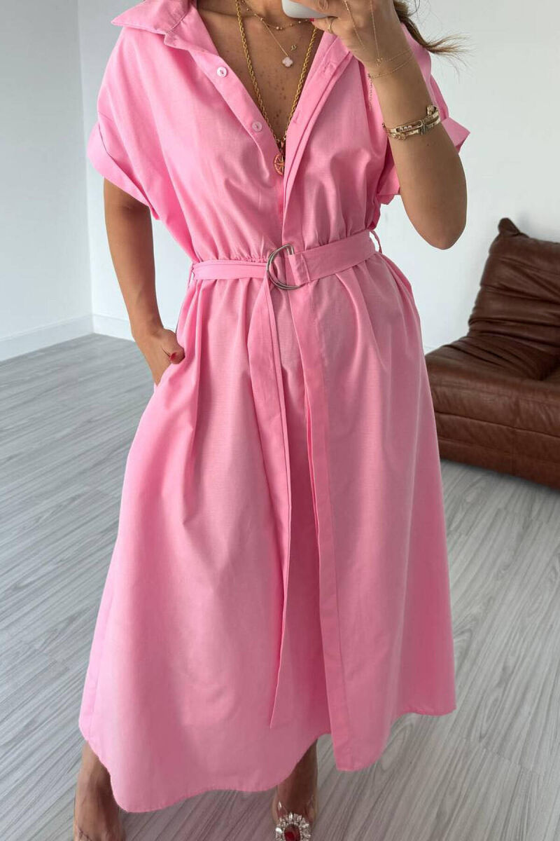 LONG BUTTON SIMPLE WOMEN DRESS PINK/ROZE - 2