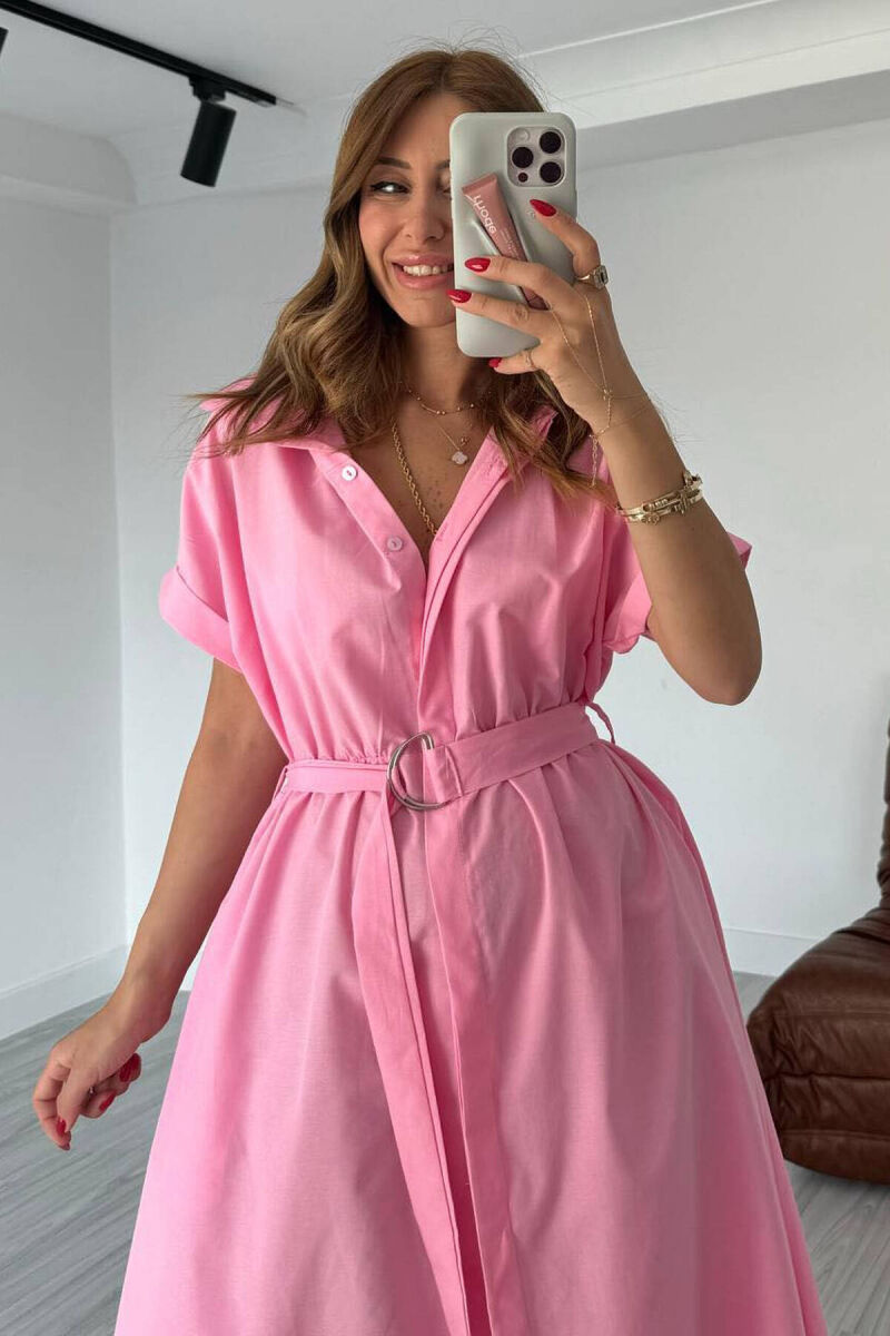 LONG BUTTON SIMPLE WOMEN DRESS PINK/ROZE - 3