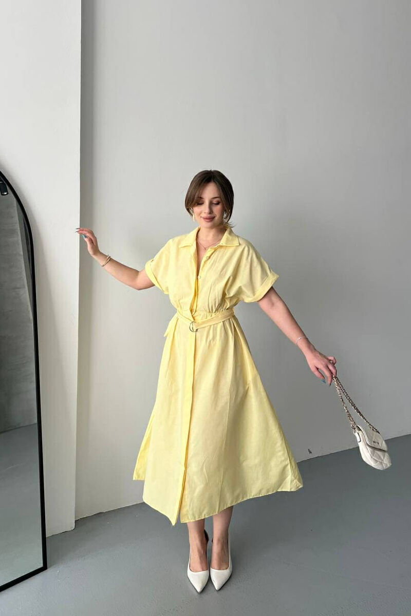 LONG BUTTON SIMPLE WOMEN DRESS YELLOW/E VERDHE - 1