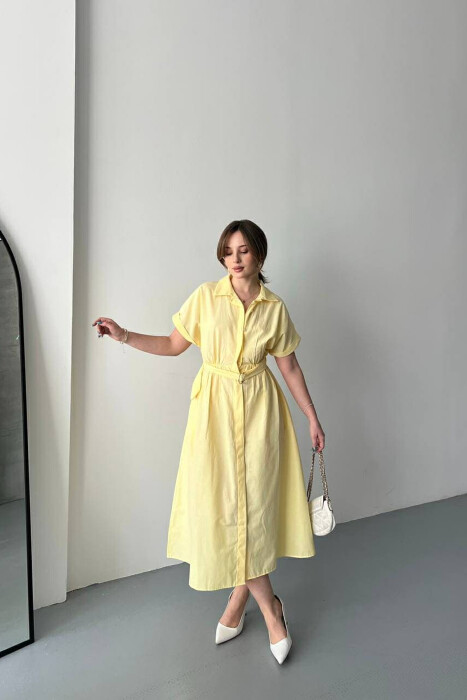 LONG BUTTON SIMPLE WOMEN DRESS YELLOW/E VERDHE - 2
