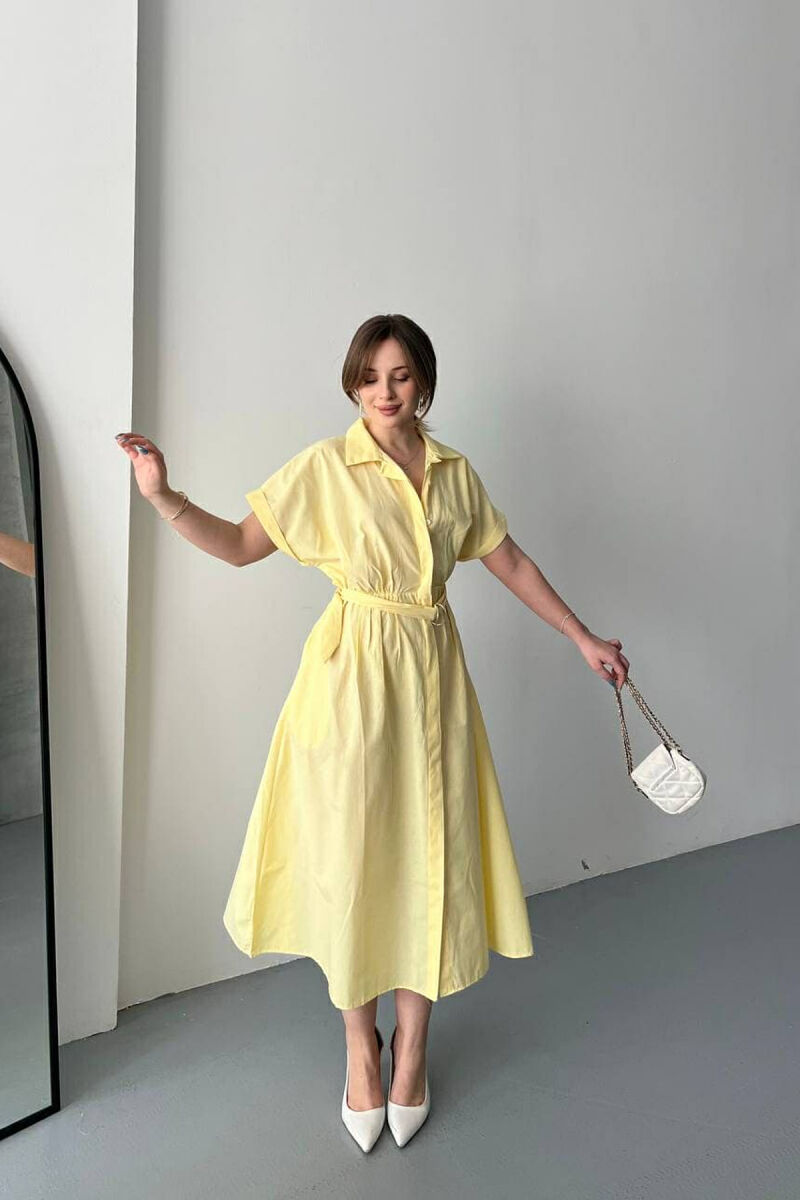 LONG BUTTON SIMPLE WOMEN DRESS YELLOW/E VERDHE - 3