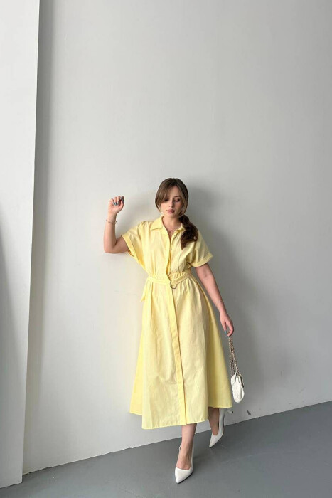 LONG BUTTON SIMPLE WOMEN DRESS YELLOW/E VERDHE - 4