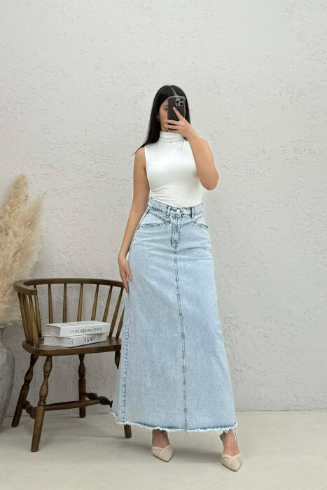 LONG DENIM WOMEN SKIRT BABY BLUE/BLU BY - KLAUDIO FASHION